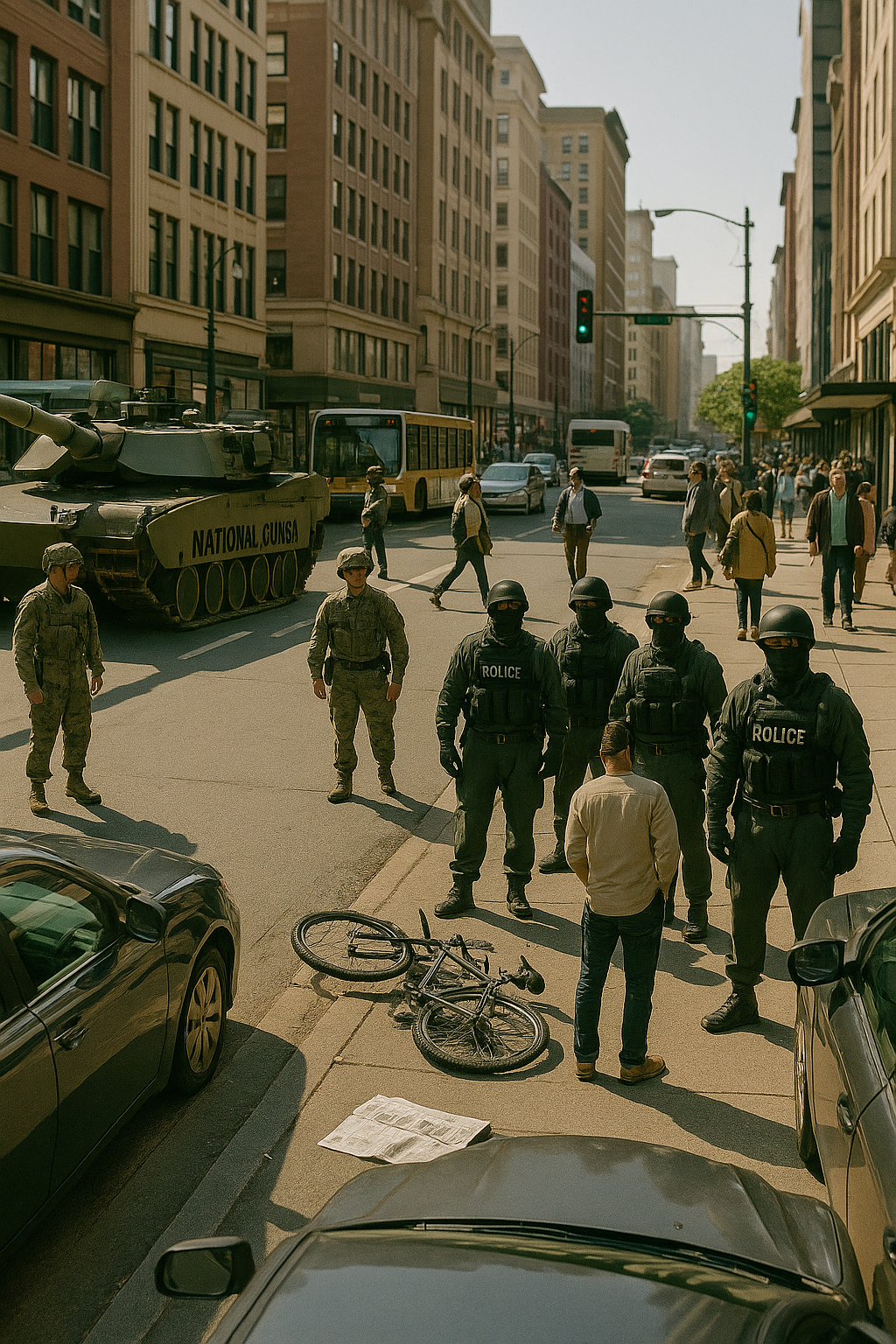 Citizen confronted by over-policed streets.